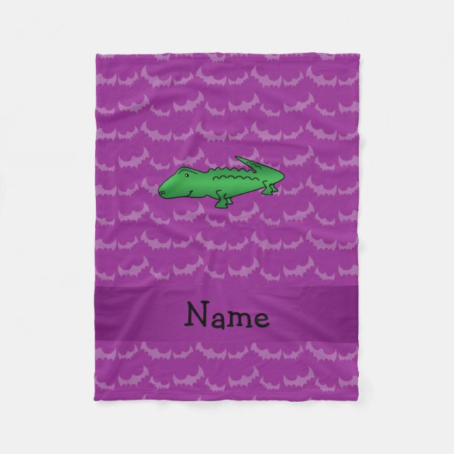 Personalisierter Name Alligator lila Fledermäuse Fleecedecke (Vorderseite)