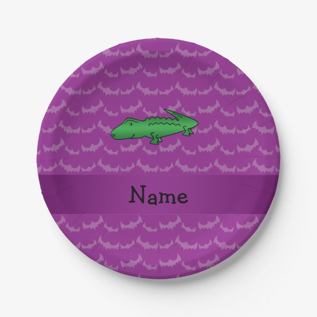 Personalisierter Name Alligator lila Fledermäuse Pappteller (Vorderseite)