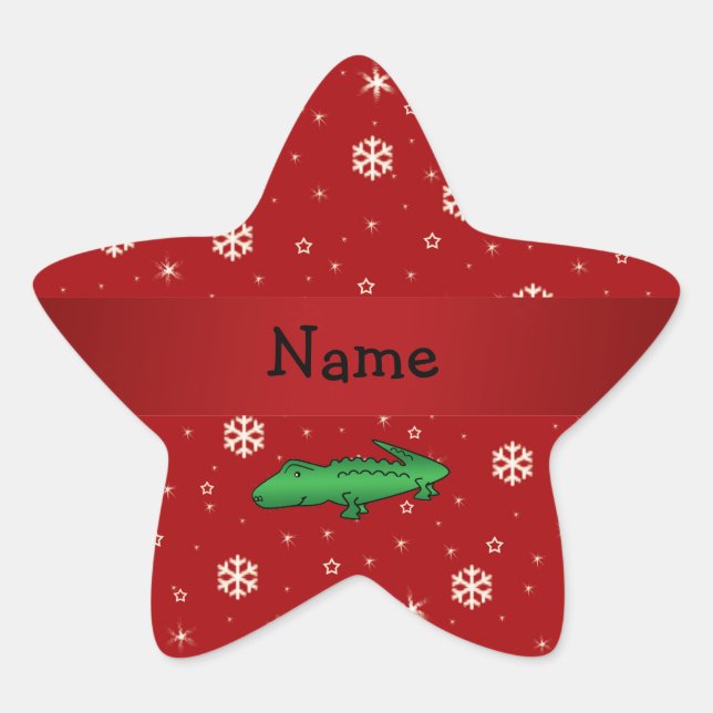 Personalisierter Name Alligator Rote Schneeflocken Stern-Aufkleber (Vorderseite)