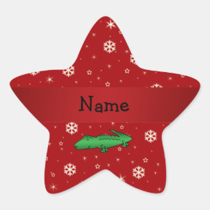 Personalisierter Name Alligator Rote Schneeflocken Stern-Aufkleber