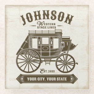 Personalisierter NAME Alte Western Stagecoach Befö Glasuntersetzer