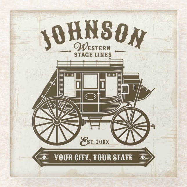 Personalisierter NAME Alte Western Stagecoach Befö Glasuntersetzer (Vorderseite)