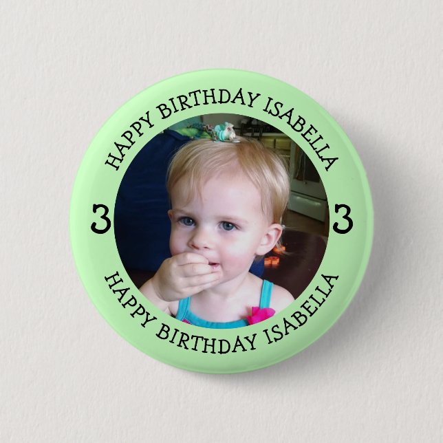 Personalisierter Name, Alter und Foto Geburtstag Button (Vorderseite)