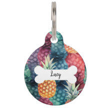 Personalisierter Name Ananas Muster Round Pet Tag