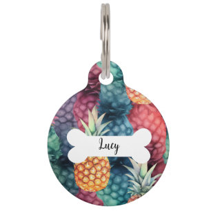 Personalisierter Name Ananas Muster Round Pet Tag Haustiermarke