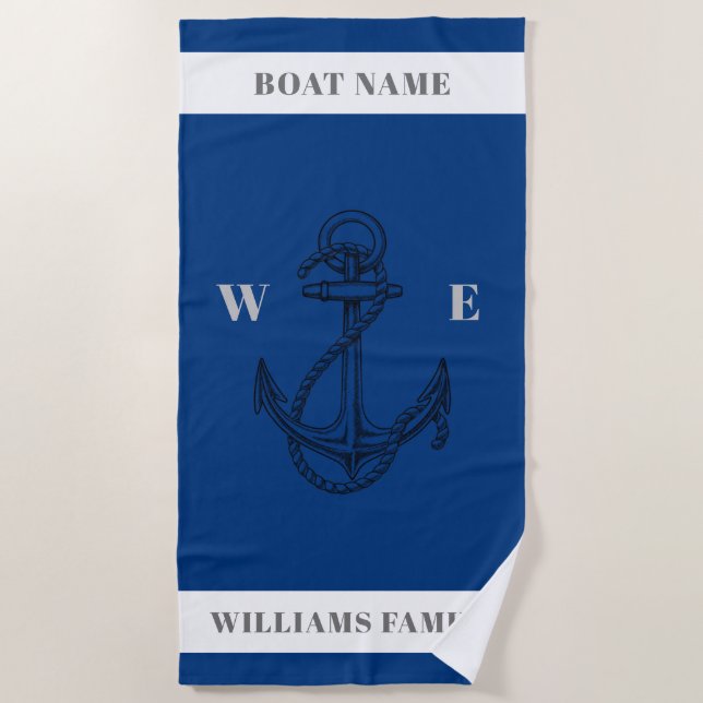 personalisierter Name Anchor "Nautical Adventure" Strandtuch (Vorderseite)