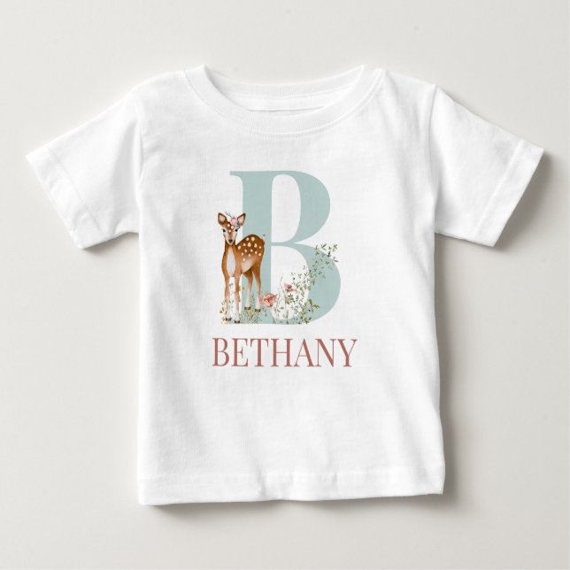 Personalisierter Name Anfangsbuchstabe B Baby T-shirt (Vorderseite)