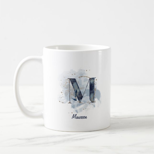 Personalisierter Name Anfangsbuchstabe für blaues  Kaffeetasse (Links)