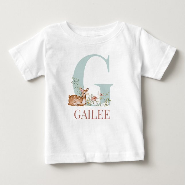 Personalisierter Name Anfangsbuchstabe G Baby T-shirt (Vorderseite)