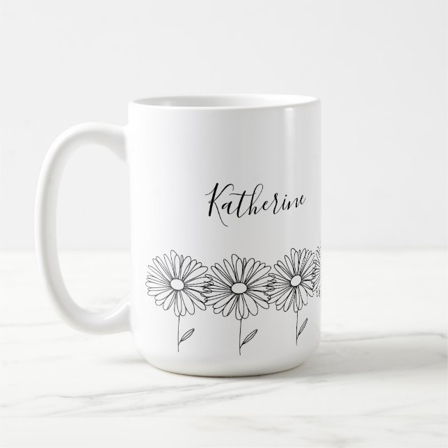 Personalisierter Name April daisy Birth Blume Kaffeetasse (Links)