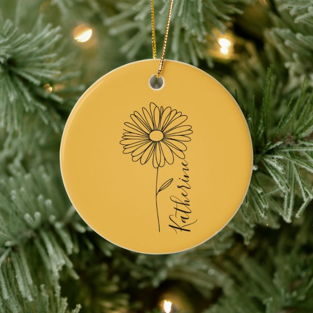 Personalisierter Name April daisy Birth Blume Keramik Ornament (Baum)