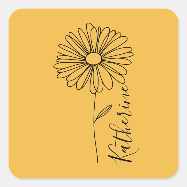 Personalisierter Name April daisy Birth Blume Quadratischer Aufkleber (Vorderseite)