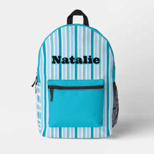 Personalisierter Name AQUA BLAUE LINIENSTREIFEN Bedruckter Rucksack