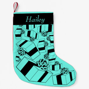 Personalisierter Name Aqua Schwarz Geschenke Muste Kleiner Weihnachtsstrumpf