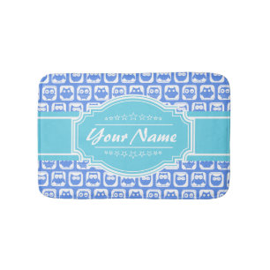 Personalisierter Name Aqua und Blue Owl Badematte