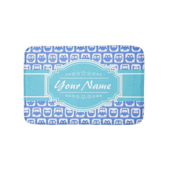 Personalisierter Name Aqua und Blue Owl Badematte (Vorderseite)