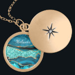 Personalisierter Name Aquamarin Blue Gold Marmor N Medaillon<br><div class="desc">Personalisierte Individuelle Name Textzeilen mit Agate Aquamarin Blue Gold Glitzer Marmor Aqua Türkis Geode Anpassbare Geschenke - Fügen Sie Ihren Namen / Text - Machen Sie Ihre besonderen Necklace Geschenke! Ändern und verschieben oder entfernen / Text / Elemente hinzufügen mit Anpassungs-Tool ! Wählen Sie Schriftart / Größe / Farbe! Design...</div>