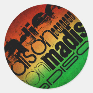 Personalisierter Name auf Neon Orange Yellow & Gre Runder Aufkleber