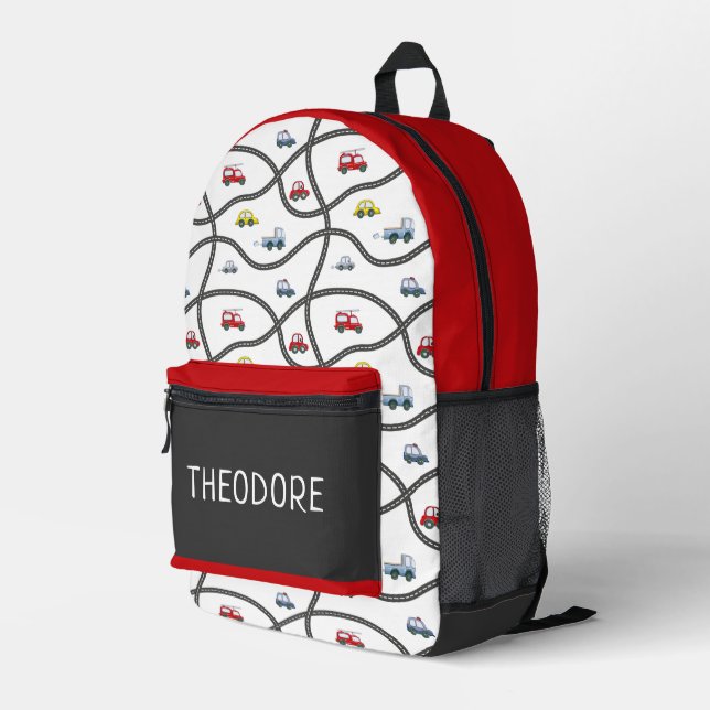 Personalisierter Name Auto Thema Kinder Bedruckter Rucksack (Rückseitige Ecke Rechts)