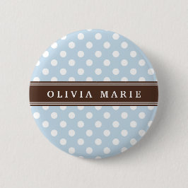 Personalisierter Name Baby Blue Polka Dots Muster Button