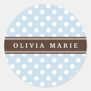 Personalisierter Name Baby Blue Polka Dots Muster Runder Aufkleber