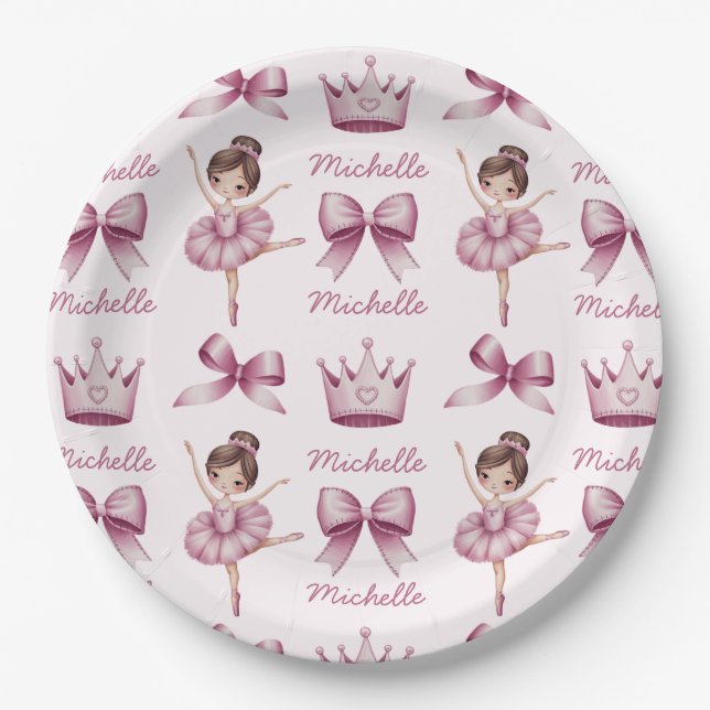 Personalisierter Name Ballerina rosa Muster Pappteller (Vorderseite)