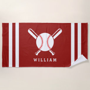 Personalisierter Name Baseball Dark Red Stripes Strandtuch