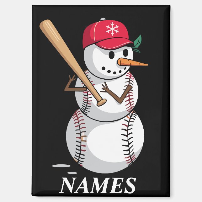 Personalisierter Name Baseball-Schneemann Kugeln S Magnet (Vorderseite)