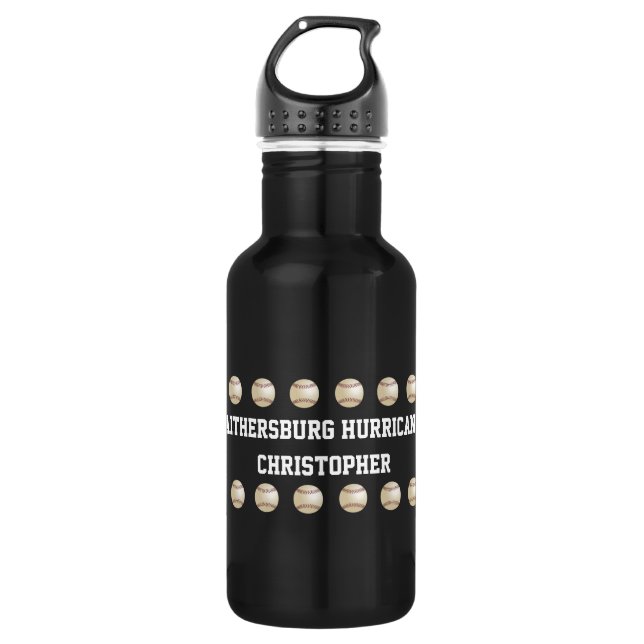 Personalisierter Name, Baseball-Team, schwarz Trinkflasche (Vorderseite)