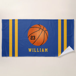 Personalisierter Name Basketball Blaue Streifen Strandtuch