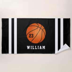 Personalisierter Name Basketball Schwarze Streifen Strandtuch