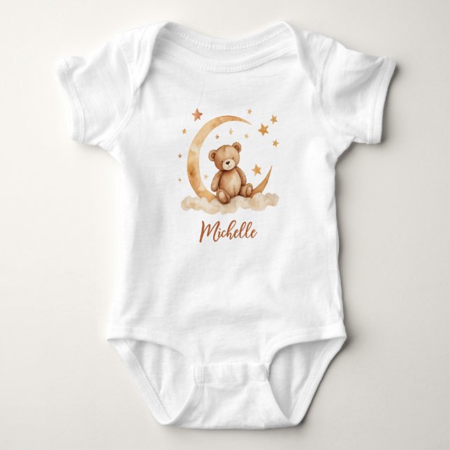 Personalisierter Name Bear Moon & Stars Baby Strampler (Vorderseite)