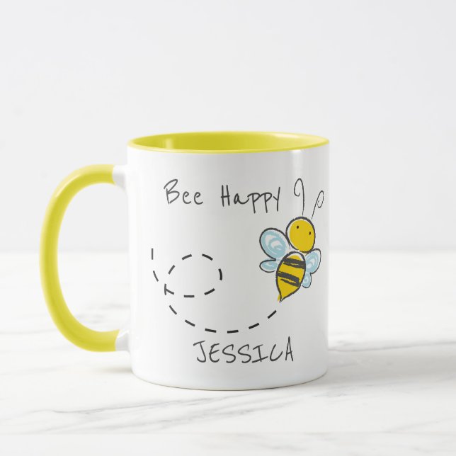 Personalisierter Name | Bee Happy Tasse (Links)