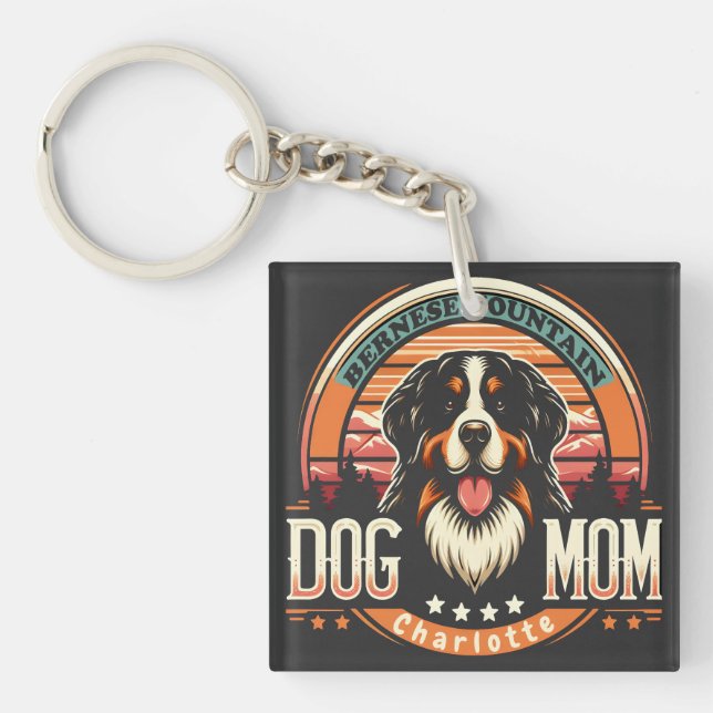 Personalisierter Name Bernese Mountain Hund Mama V Schlüsselanhänger (Vorderseite)