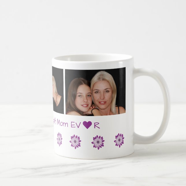 Personalisierter Name + Beste Mama je + 3 Fotos Kaffeetasse (Rechts)