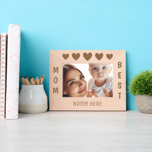 Personalisierter Name, beste Mama mit fünf Herzen Geätzte Rahmen (Von Creator hochgeladen)