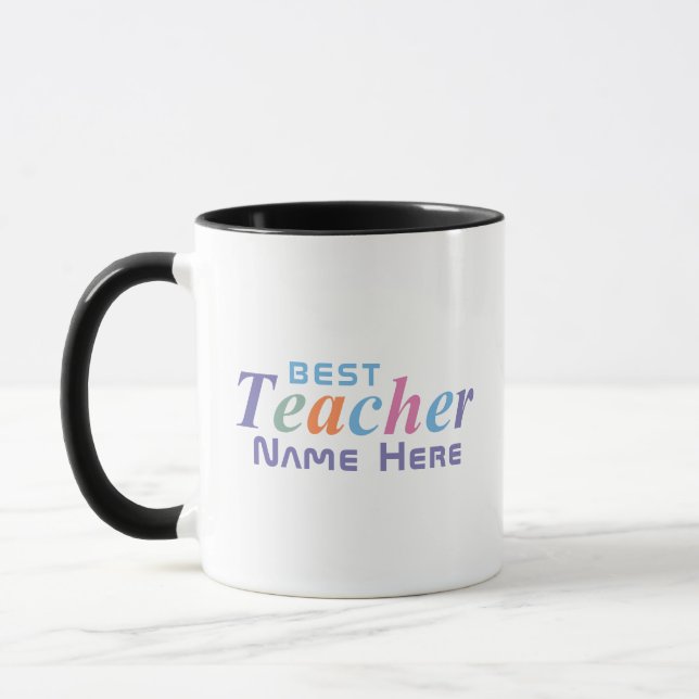 Personalisierter Name Bester Lehrer in farbenfrohe Tasse (Links)