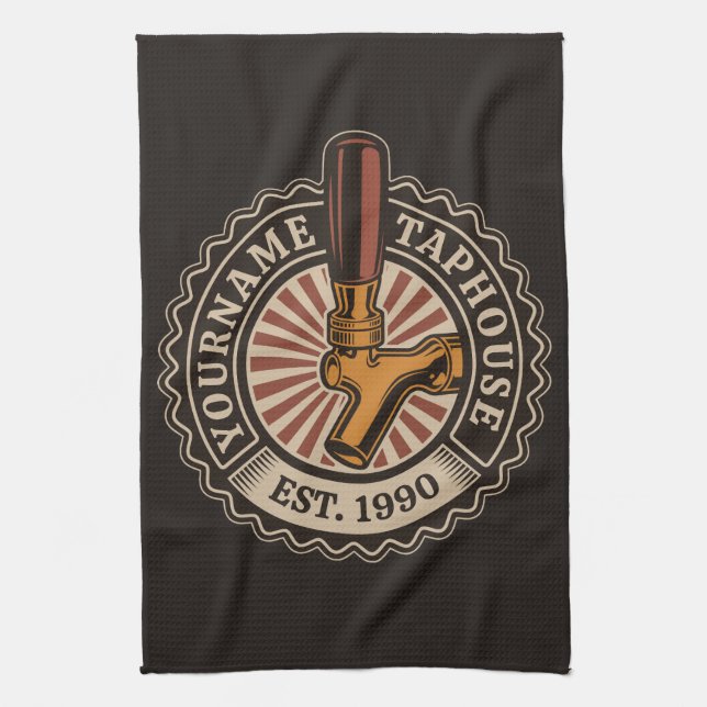 Personalisierter NAME Bierbrauerei Bar Geschirrtuch (Vertikal)