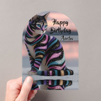 personalisierter Name & Bild Katze Geburtstag Acryleinladungen