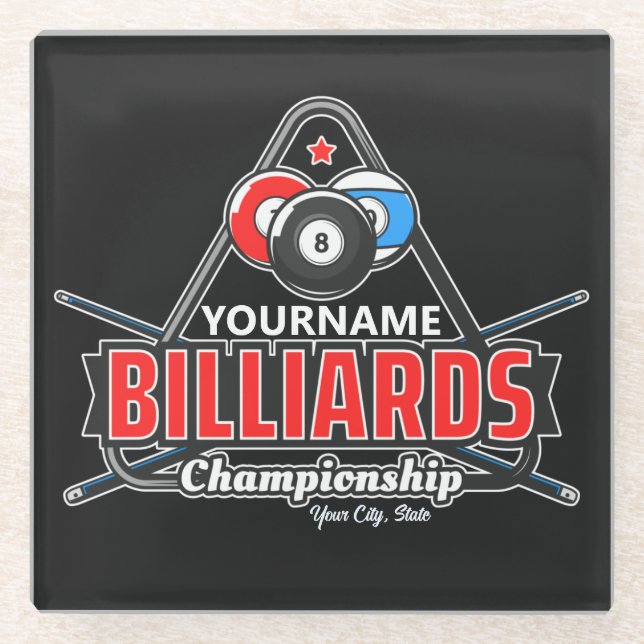 Personalisierter NAME Billard 8 Ball Pool Cue Rack Glasuntersetzer (Vorderseite)