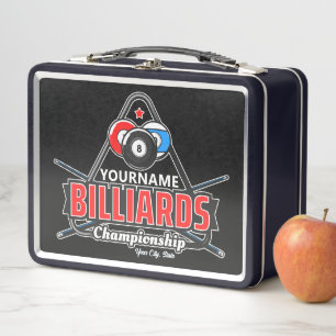 Personalisierter NAME Billard 8 Ball Pool Cue Rack Metall Brotdose
