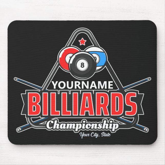 Personalisierter NAME Billard 8 Ball Pool Cue Rack Mousepad (Vorne)