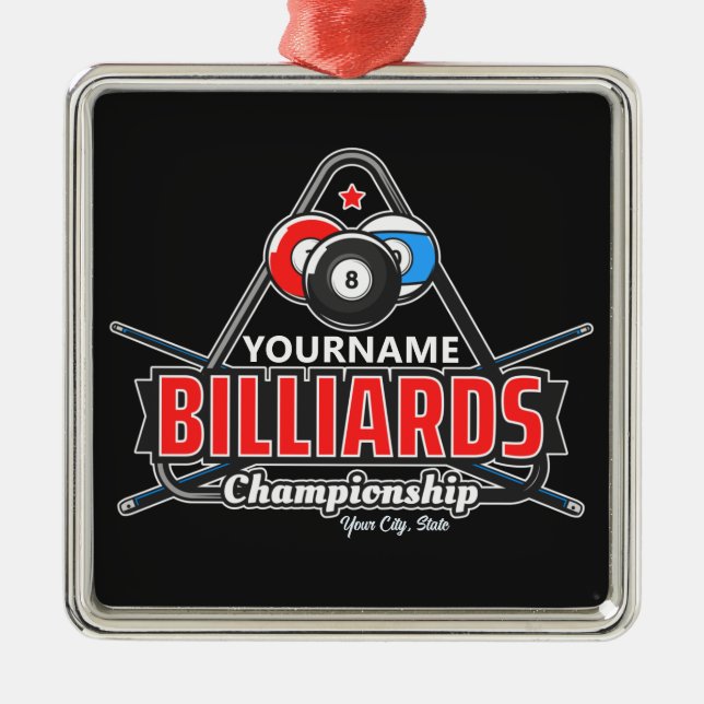 Personalisierter NAME Billard 8 Ball Pool Cue Rack Ornament Aus Metall (Vorne)
