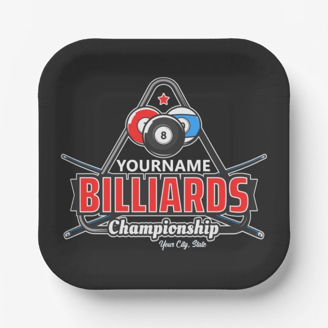 Personalisierter NAME Billard 8 Ball Pool Cue Rack Pappteller (Vorderseite)