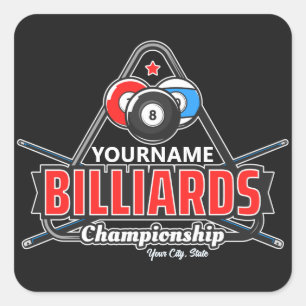 Personalisierter NAME Billard 8 Ball Pool Cue Rack Quadratischer Aufkleber