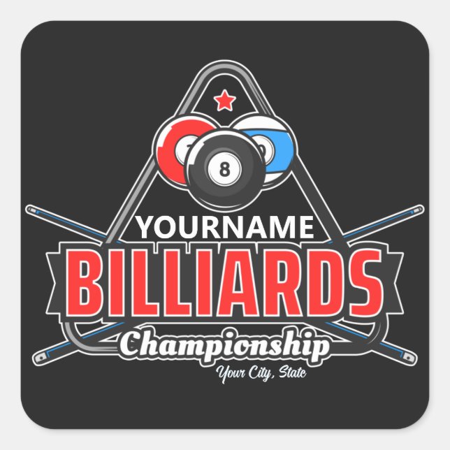 Personalisierter NAME Billard 8 Ball Pool Cue Rack Quadratischer Aufkleber (Vorderseite)