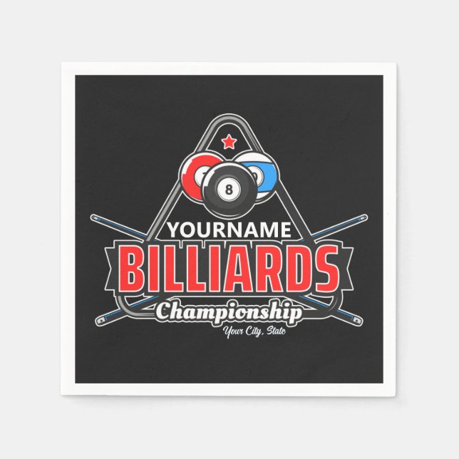 Personalisierter NAME Billard 8 Ball Pool Cue Rack Serviette (Vorderseite)