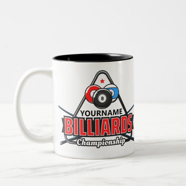 Personalisierter NAME Billard 8 Ball Pool Cue Rack Zweifarbige Tasse (Links)