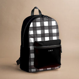 Personalisierter Name Black Gingham Watercolor Bedruckter Rucksack