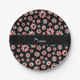 Personalisierter Name: Black Poker Chips Pappteller
